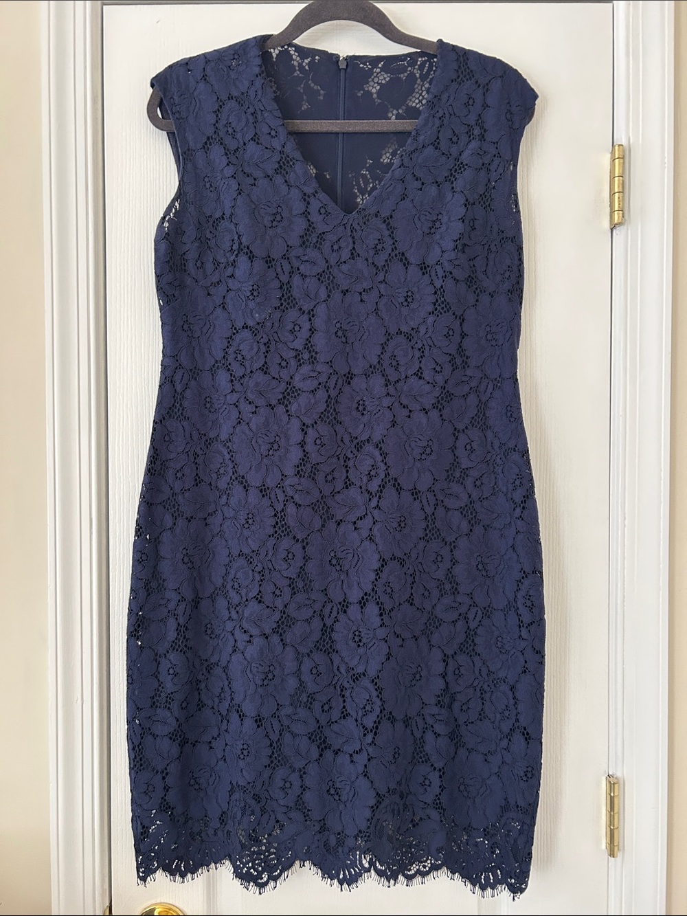 Lauren Ralph Lauren Navy Floral Lace V-Neck Midi Dress